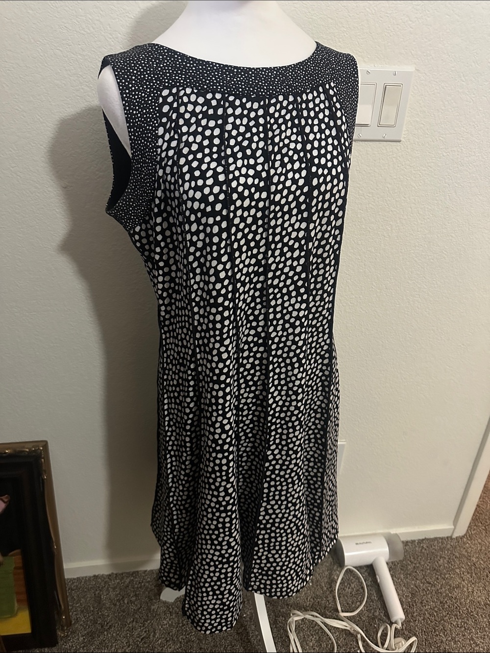 Perceptions Black and White Polka Dot A-Line Dress-Skirt